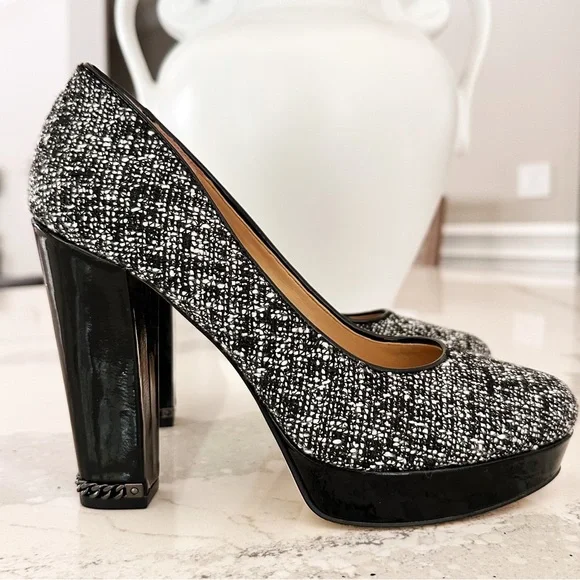 Michael Kors Sabrina Chain Heel Tweed Pumps - Picture 2 of 15